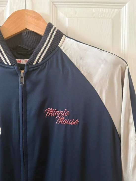 Uniqlo X Disney Satin Navy and Silver Minnie Mouse Varsity Jacket - Picture 2 of 6